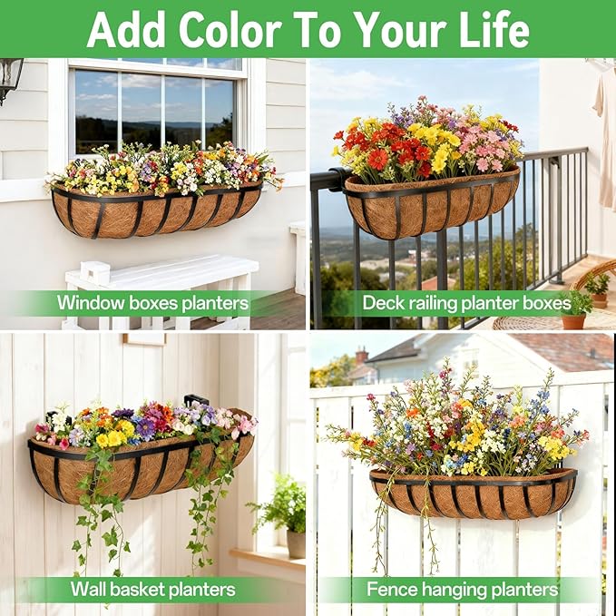 ZeeDix 24 Inch Trough Coconut Liners for Planters (2-Pack) - 100% Natural Coconut Coir Fiber Planter Liners Replacement for Window Boxes, Wall Baskets, Deck Flower Boxes, Garden Railing Fence Troughs