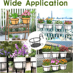 CADANI Iron Hanging Plant Holder Over The Rail Metal Fence Planters, Hanging Bucket Flower Pot Holder for Patio Balcony Outdoor Plants - Pack of 6 (Black)
