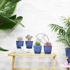 Gepege Succulent Pots, 4 Inch Small Indoor Ceramic Planter Pot with Drainage Holes and Saucers for Plants- Blue - Set of 4
