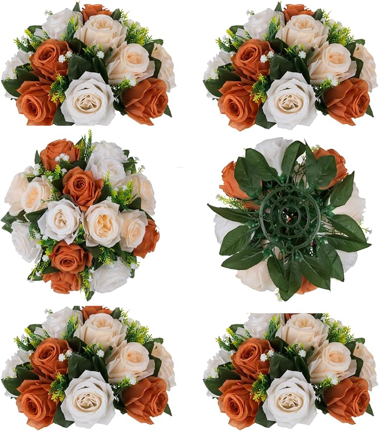 Artificial Flowers Terracotta Silk Rose Balls for Centerpieces, 3-in-1