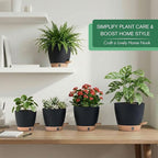 montresor 5-Pack Self-Watering Plastic Plant Pots 5/5.5/6/6.5/7 Inch– Black Indoor Flower Pots with Wick & Water Tray for Herbs, Succulents, Seedlings, Small Plants