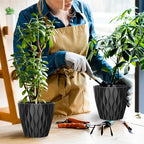 6 Pack 7 Inch Indoor Plant Pots with Drainage Holes, Outdoor Plastic Decorative Flower Pots, Garden Planters with Tray Saucers for Orchids, Violets, Succulents, Herbs, and Other Plants
