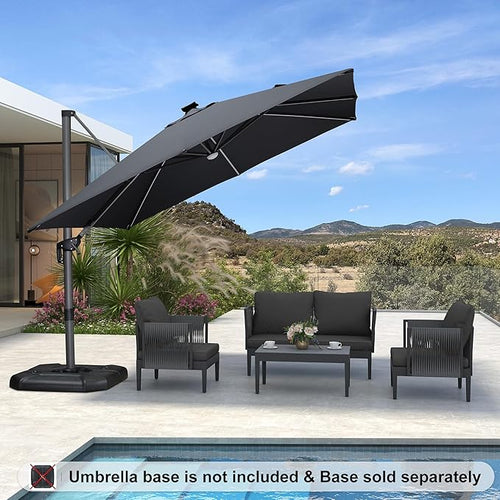 10 Feet Patio Umbrella Outdoor Cantilever Solar Powered LED – Grey