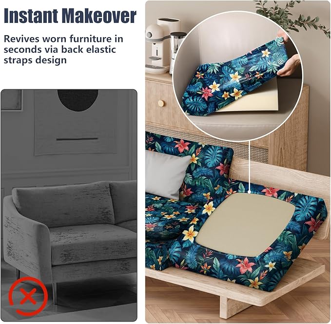 Cushion Covers 8 Pack Tropical Flower Stretch Fit Patio Seat Covers