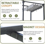 10'x12' Outdoor Pergola with Retractable Canopy, Patio Metal Heavy-Duty Gazebo Shelter for Backyard, Deck, Garden