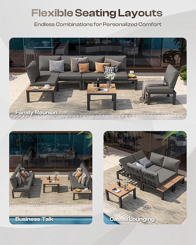 Aluminum Outdoor Patio Sofa Set, 2 Seats Modular Sectional Single Seat Sofa Chairs with Removable Cushions, All-Weather Outdoor Conversation Sets for Garden & Yard, Graphite