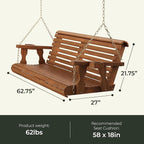 Amish Casual 5 Foot Roll Back Porch Swing with Cup Holders in Dark Walnut Stain - Amish Made in The USA from Treated Pine Heavy Duty 700 Lb. Weight Capacity