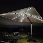 PURPLE LEAF 10 Feet Patio Umbrella with Base Outdoor Cantilever Solar Powered LED Swivel Square Umbrella Aluminum Offset Umbrella with 360-degree Rotation for Garden Deck Pool Patio, Beige