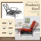 Oakcloud Adjustable Outdoor Lounge Chair Metal Patio Relaxing Recliner Chair Set with Bistro Table and Removable Cushions(Red)