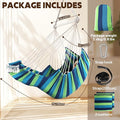 Hammock Chairs with Foot Rest, Cotton, 500 lb Capacity, Blue/Green Stripes