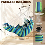 Hammock Chairs with Foot Rest, Cotton, 500 lb Capacity, Blue/Green Stripes
