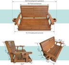 Wooden Porch Swing 2-Seater, High Backrest and Deep Seat, Bench Swing with Cupholders, Hanging Chains and 7mm Springs, Heavy Duty 880 LBS, for Outdoor Patio Garden (Cedar Tone - 4 FT Extra Large)