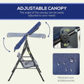 Porch Swing 3-Seat Steel Frame with Tilt Canopy, Dark Blue