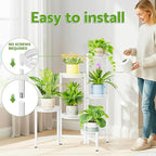 6 Tier Metal Plant Stand, 6 Potted Multiple Flower Pot Holder Shelf, Indoor&Outdoor Folding Planter Display Shelves for Patio Garden, Living Room, Corner Balcony, Bedroom - WhiteWave