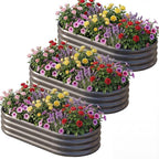 AHEONLAR 3 Pack 6×3×1ft Galvanized Raised Garden Beds, Oval Durable Planter Boxes Outdoor for Vegetables, Fruits, Flowers and Plants, Quick Assembly, Grey