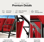 Porch Swing - 3-Seat Patio Outdoor Swing with Canopy for Adultes, Convertible Glider Bed, Thick Removable Cushions & Pillows for Backyard, Porch, Garden - Burgundy