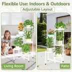 iDavosic.ly Plant Stand Indoor Outdoor, 5 Tier Corner Metal Flower Display Holder Shelf, Easy Assembly Folding Tall Orchid Rack for Patio Balcony Porch Garden Living Room House, White