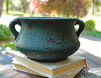 Egyptian Era Designed Earthen Ware Terra-Cotta Vessel/Planter with Looped Handles (Green)