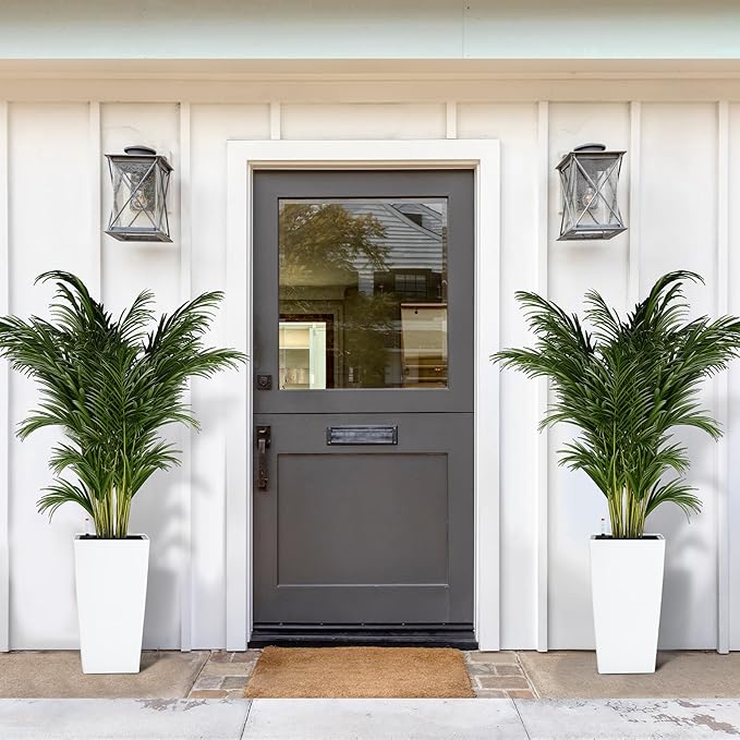 Garvee 16" Tall Planters Set of 2, Outdoor＆Indoor Black Planter Pots, High Front Porch Planter Pots with Drainage Holes＆Water Level Monitor＆Inner Bucket,White