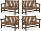 SERWALL Outdoor Bench, HDPE Outdoor Benches Weatherproof, 2-Person Garden Bench with 660 lbs Weight Capacity, Patio Benches for Outdoors, Garden, Porch, Backyard and Park, Brown, 4 Pack