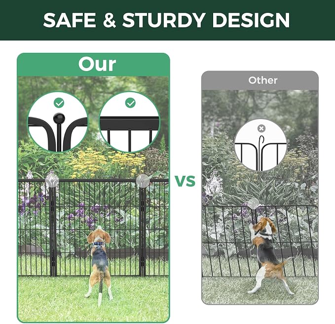 Black Metal Decorative Garden Fence, 32in x 9.1ft, 4 Panels