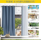 NICETOWN 2 Panels Outdoor Curtains for Patio Extra Wide 84", Waterproof & Windproof Grommet & Back Tab Fixed Top and Bottom Sun Blocking Privacy Drapes with Rope for Gazebo, Stone Blue, W84 x L84
