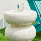 Glitzhome Outdoor Side Table, 18" H Decorative Garden Stool MGO Faux Terrazzo End Table, Heavy Duty Indoor Outdoor Round Planter Stand for Living Room Bedroom Patio Deck Poolside,White