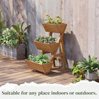 3-Tier Wooden Vertical Raised Garden Bed with Legs, Tiered Planter Box, Vertical Garden Planter,Wood Plant Stand Wood Flower Rack for Patio, Balcony, Freestanding. (Brown-Small)