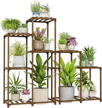 Bamworld Indoor Plant Stands Outdoor Combo Plant Shelves for Multiple Plants 10 Pots Wooden 2 Sets of Package Plant Rack for Living Room Balcony Garden