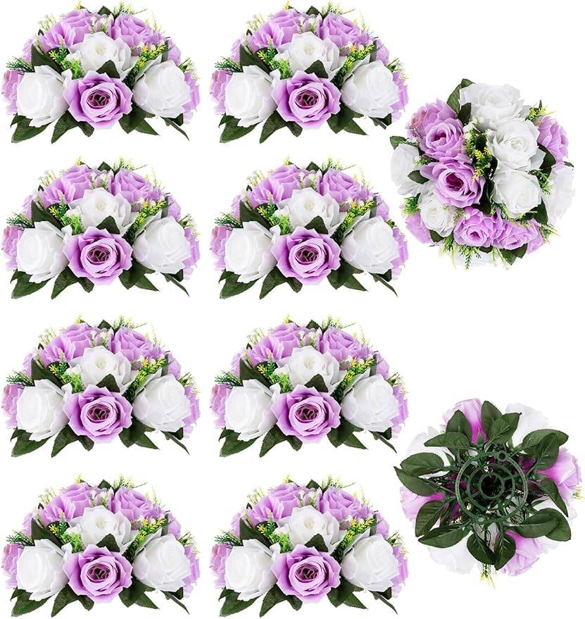 Artificial Flower Balls in Lilac and White Silk Roses for Centerpieces