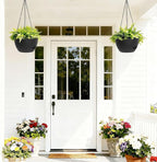8 Inch Hanging Planters for Indoor Outdoor Plants, 4 Pack Black Plastic Self Watering Hanging Baskets with Drainage Holes and Chain for Garden Porch