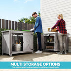 Outsunny Wood Garden Shed, Compact Outdoor Storage Cabinet Potting Shed with Inner Shelf and Double Doors for Backyard, Patio, Lawn, Light Gray