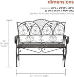 Alpine Corporation 45" Long Outdoor Metal Classic Bench with Stylish Patterns, Garden Furnitures - Brown