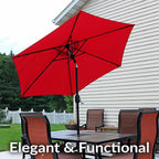 Sunnydaze Outdoor Patio Umbrella - Polyester Table Market Umbrella with Push-Button Tilt and Crank - 6 Sturdy Ribs - Red - 7.5ft