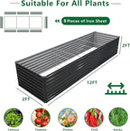 12x2x2FT Galvanized Raised Garden Bed Kit,Vegetable Plant Boxes-Rectangle Metal Flower Box,Large Planter Raised Beds Outdoor Garden for Planting,Fruit,Herb-Black