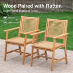 PHI VILLA 9 Pieces Acacia Wood Outdoor Dining Set for 8, Teak Rectangle Wooden Table & Chairs with Wicker Seat and Back, Farmhouse Dining Furniture Set for Patio, Deck, Yard, Porch