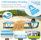 GYMAX Tanning Chair, 350lbs Beach Lounge Chair with Face Hole, Washable Pillow & Carry Strap, Adjustable Folding Chaise Lounge, Layout Lounger for Outside, Patio, Poolside, Lawn (2, Arctic)