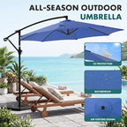 OLIXIS 9.7FT Offset Patio Umbrella with Base, Cantilever Table Umbrellas for Outdoor Sun Shade UV Protection with Easy Tilt Adjustment, 8 Ribs for Backyard, Lawn, Garden, Pool - Blue