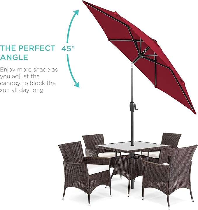 Best Choice Products 7.5ft Heavy-Duty Round Outdoor Market Table Patio Umbrella w/Steel Pole, Push Button Tilt, Easy Crank Lift - Burgundy