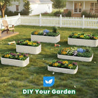 Quictent Raised Garden Bed Kit Oval Galvanized Metal Planter Box Tall for Vegetables Outdoor Backyard, Strengthened by Crossbar, Beige 8x4x1.5 ft