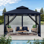 MASTERCANOPY Outdoor Garden Gazebo for Patios with Stable Steel Frame and Netting Walls (9x9,Navy Blue)