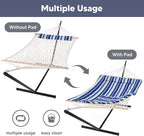 SUNCREAT Double Hammock with Stand, Two Person Cotton Rope Hammock, Blue Stripe