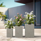 Kante 18.5",15.7",12.6" H Tall Rectangular Concrete Planters Set of 3, Outdoor Indoor Lightweight Plant Pots with Drainage Hole and Rubber Plug, Modern Style for Home Garden Patio, Weatheted Concrete