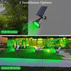 T-SUN Green Solar Spotlights, IP65 Waterproof Outdoor 4 LED Solar Garden Lights, Auto ON/Off Adjustable Wall Lights, 180°Angle Adjustable for Tree,Patio,Yard,Driveway,Stairs,Pool Area (Green-4 Pack)