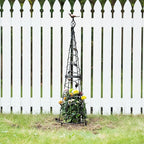 Garden Obelisk 40.5 Inch Metal Trellis for Climbing Plants - Sturdy Support for Rose Bushes & Tall Vines, Featuring Decorative Bird and Leaf Elements, Perfect for Garden Decor