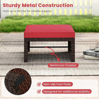 Tangkula 2 Pieces Patio PE Rattan Ottomans, Multipurpose Outdoor Footstool Footrest Additional Seating Side Table with Soft Zippered Cushions for Deck, Garden, Poolside and Yard (Red)