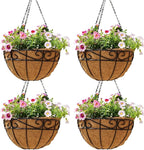 10 inch Metal Hanging Baskets For Plants Outdoor 4 Pack Round Metal Wire Hanging Basket Planter with Coco Fiber Liners Chain Round Wire Plant Holder for Garden, Patio, Deck, Porch Plants Flower Potsss