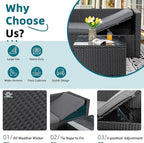 3-Piece Outdoor Patio Sectional Sofa Set with Glass Coffee Table & Ottoman — All-Weather PE Rattan Conversation Furniture, Black Rattan & Grey Cushions, Perfect for Garden, Backyard, Deck, Grey