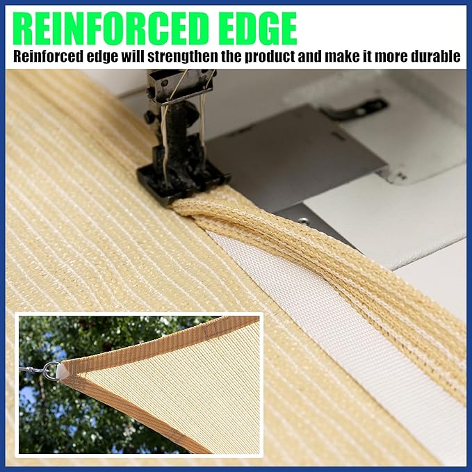 ShadeMart 12' x 20' Beige Sun Shade Sail UPF50 Rectangle Canopy Fabric Cloth Screen smTAPR1220, Water and Air Permeable & UV Resistant, Heavy Duty, Carport Patio Outdoor - (We Customize Size)