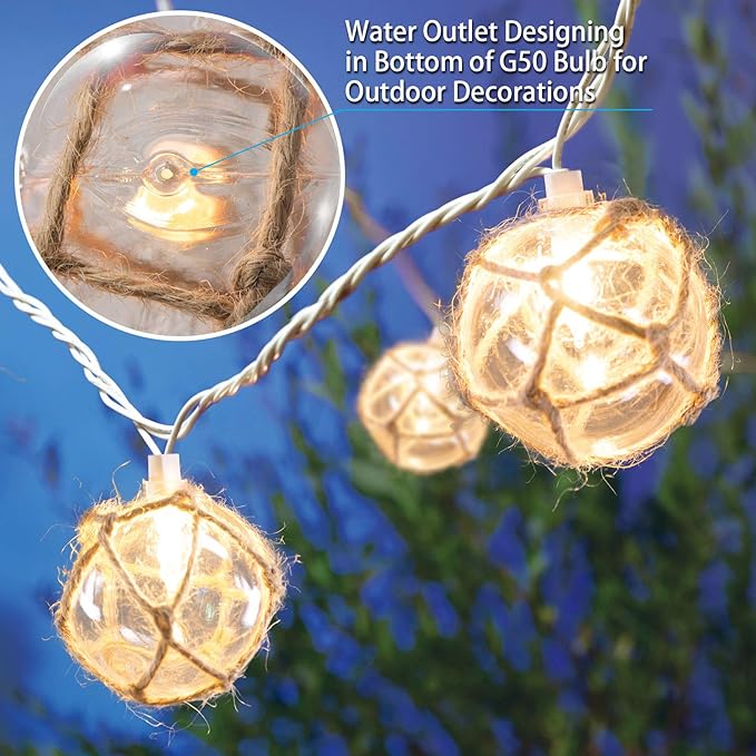 Indoor String Lights with 10 Clear Nautical Fish Float Balls, 9.83 ft